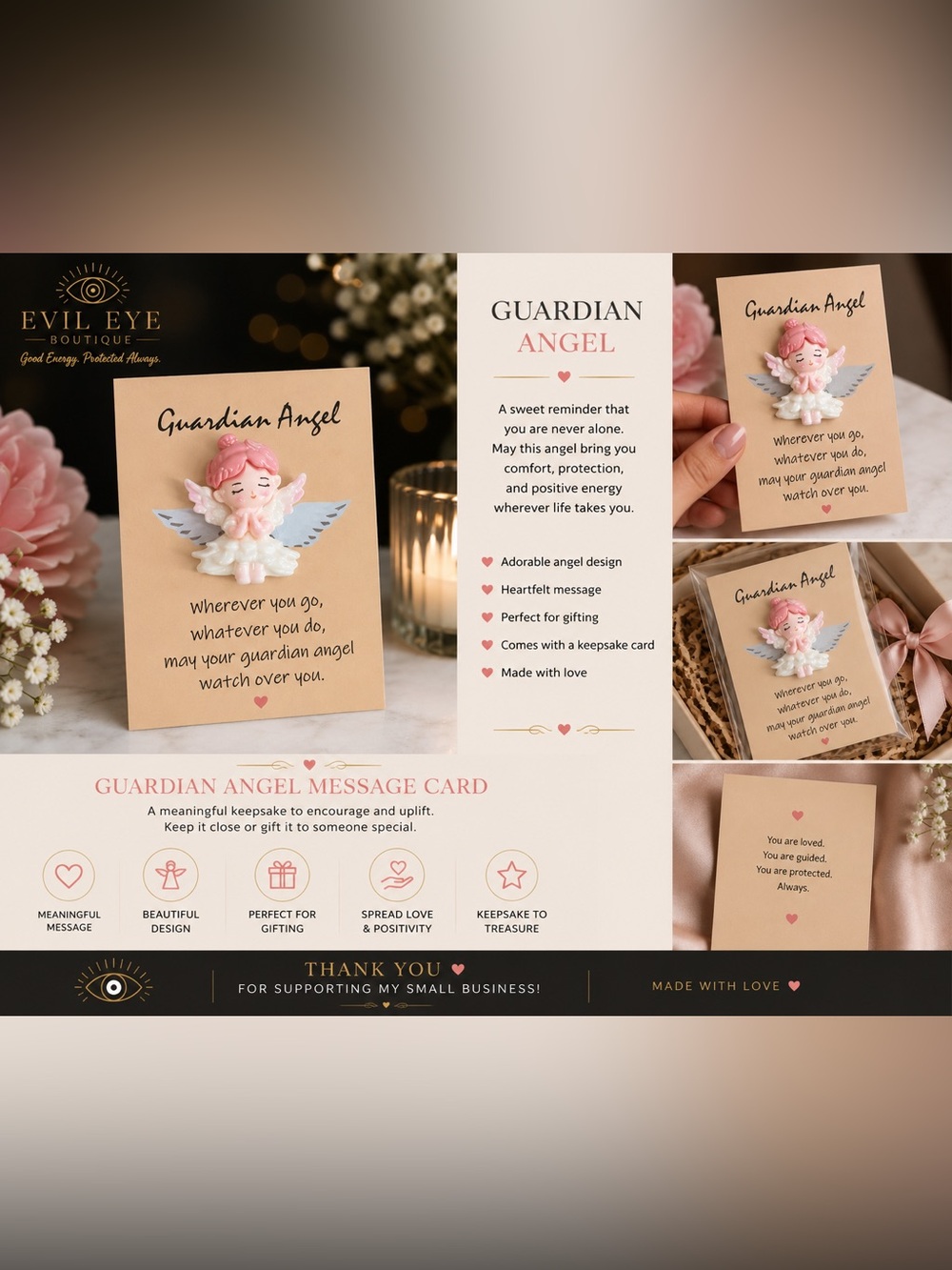 Guardian Angel Message Keepsake Card with Pink Accent